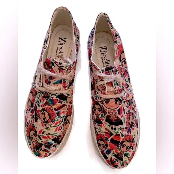 Espadrilles With Frida Kahlo Floral Print 7.5 Made in Mexico Like New - Picture 9 of 10